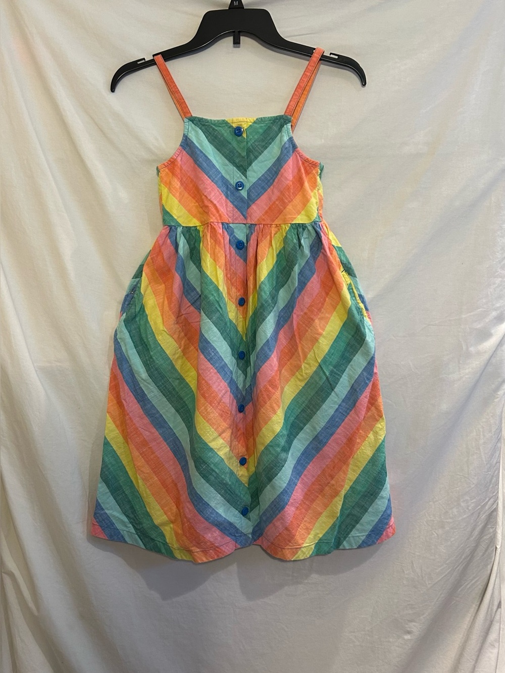 Hanna Andersson Girls 10 140cm Pastel Striped Adjustable Spaghetti Sundress